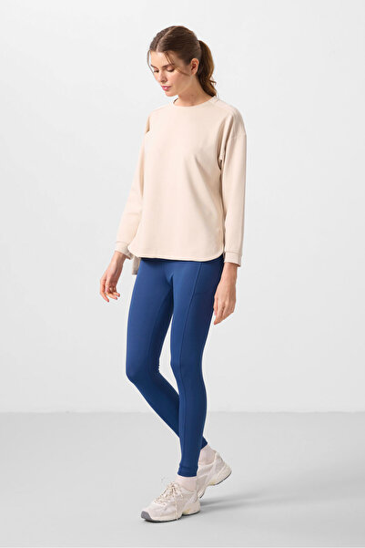 TOMMY LIFE Beige Soft Textured O Neck Comfortable Form Women's Tunic Sweatshi...