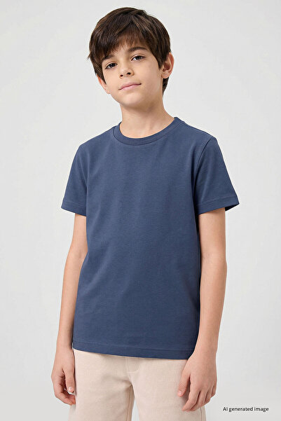 TOMMY LIFE Dark Blue O Neck Standard Fit Basic Unisex Kids T-Shirt - 11328