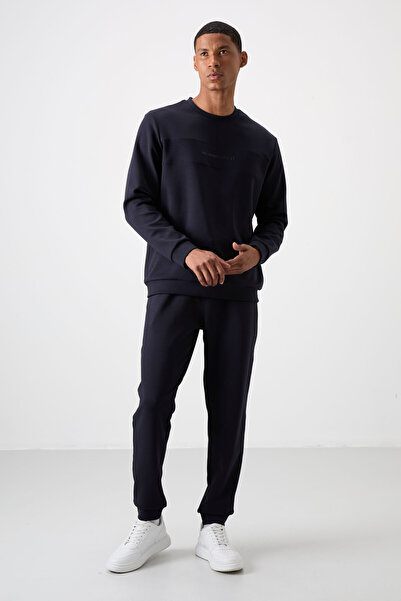 AIR JONES Navy Blue Cotton Thick Soft Textured Comfort Fit Printed Men's Trac...