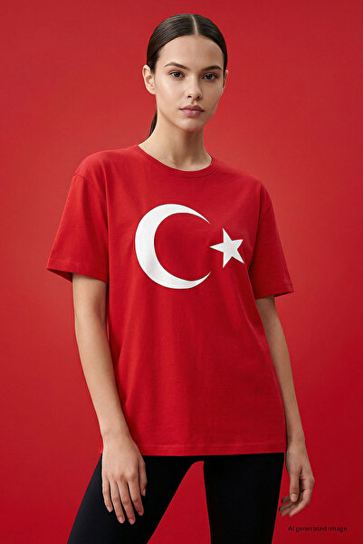 TOMMY LIFE Red Moon Star Printed Unisex T-Shirt - 88509