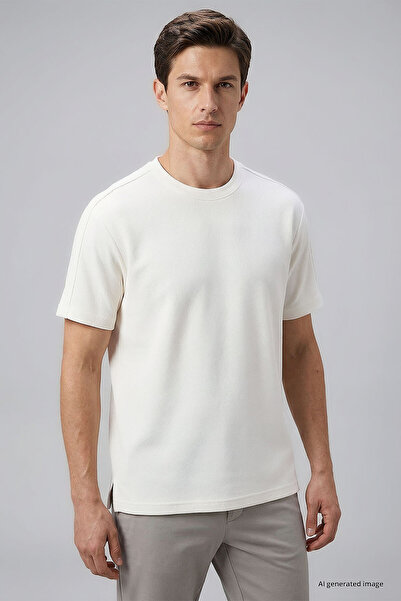 TOMMY LIFE Ekru Rahat Form Esnek Nefes Alabilir Erkek T-Shirt - 88495