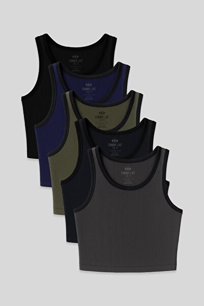 TOMMY LIFE Basic U Neck 5 Pack Women's Crop Top Tank Top - 97160