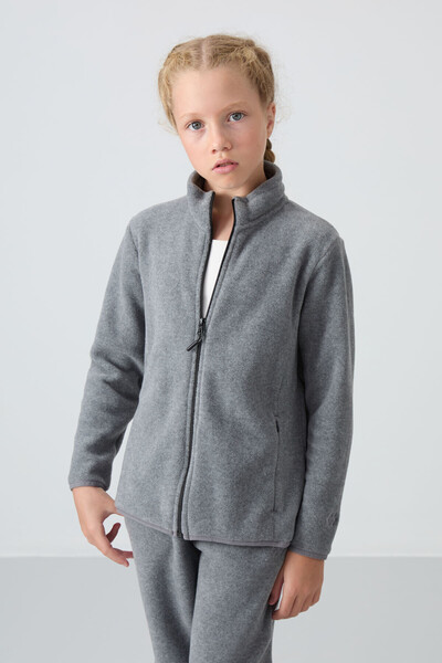 TOMMY LIFE Gray melange thick soft textured standard fit embroidered fleece g...