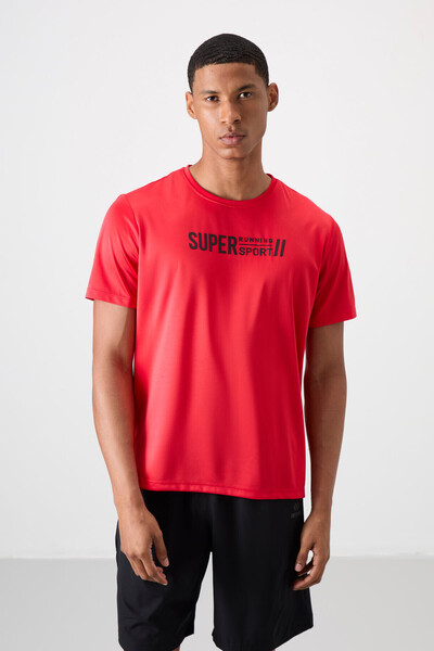 TOMMY LIFE Red Breathable Textured Slim Fit Standard Fit Men's Performance T-...
