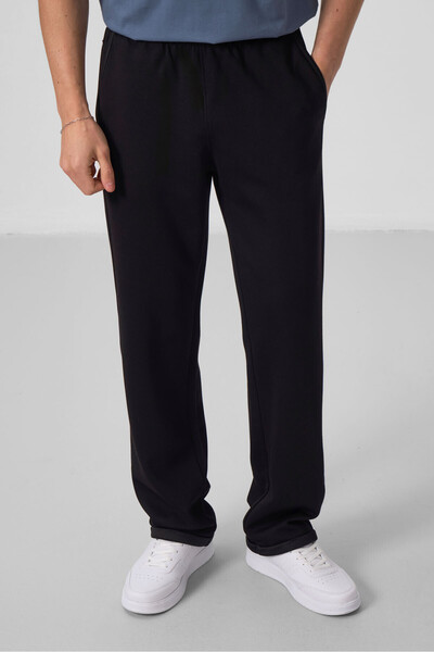 TOMMY LIFE Black Surface Textured Comfortable Form Palazzo Men's Trousers - 8...