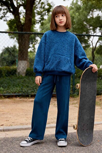 TOMMY LIFE Parlament Wide Leg Girls' Sweatpants with Pocket and Front Stitchi...