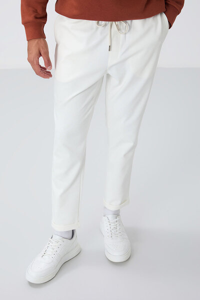 TOMMY LIFE Ecru Surface Textured Standard Fit Men's Tracksuit Bottom - 82154