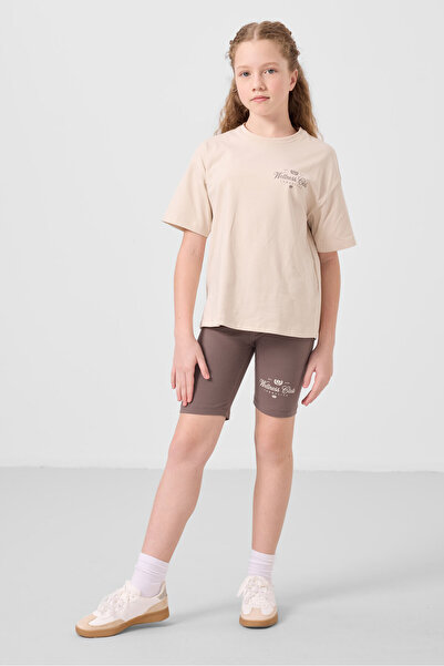 TOMMY LIFE Beige-Brown Cotton O Neck Standard Fit Printed Female Child Leggin...