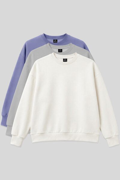 TOMMY LIFE Basic Oversized O Neck 3-Pack Ecru-Stone-Light Magenta Women's Swe...
