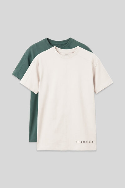 TOMMY LIFE Basic Oversize O-Neck 2-Pack Ecru-Light Green Boy's T-Shirt - 11297