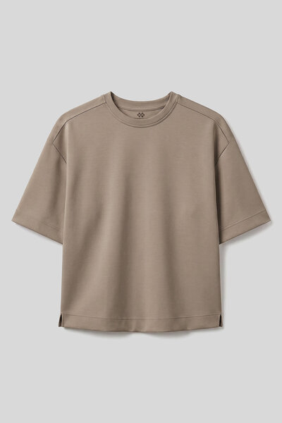 TOMMY LIFE Dark Beige O-Neck Oversize Short Sleeve Women's T-Shirt - 97316