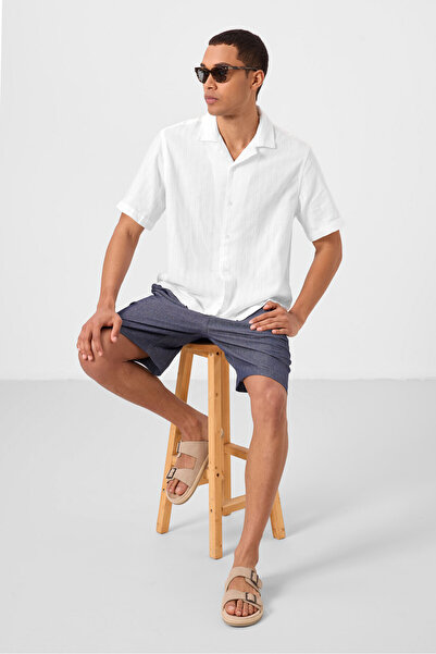 TOMMY LIFE Denim Navy Blue Standard Fit Woven Light Flexible Chino Men's Shor...