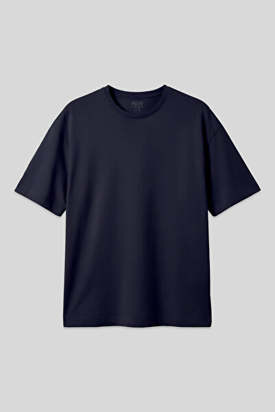 AIR JONES Lacivert %100 Pamuk Kalın Yumuşak Dokulu Oversize Fit Basic Erkek T...