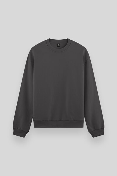 TOMMY LIFE Dark Gray Basic O-Neck Comfortable Fit Men's Sweatshirt - 88053
