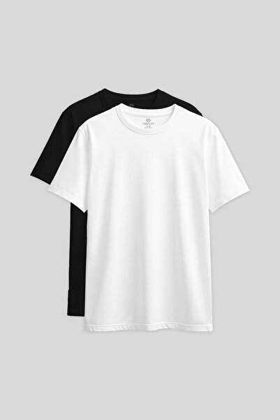 TOMMY LIFE Standard Fit Basic O Neck 2-Pack Black-White Women's T-Shirt - 97311