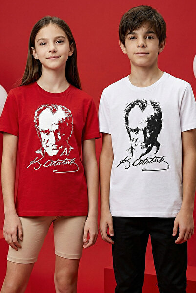 TOMMY LIFE Red Ataturk Printed Unisex Kids T-Shirt - 11332
