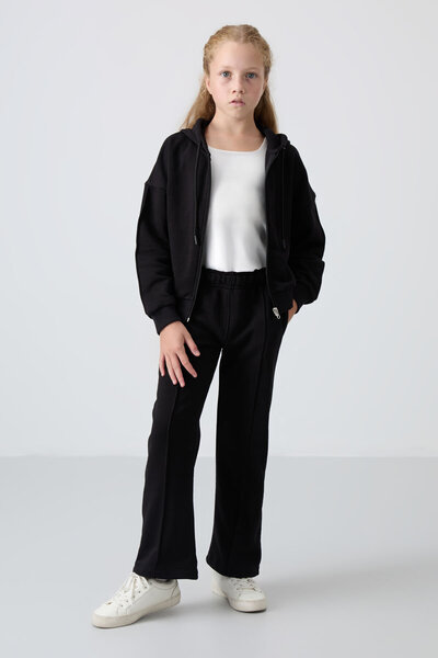TOMMY LIFE Black Cotton Furry Inside Soft Textured Standard Fit Embroidered G...