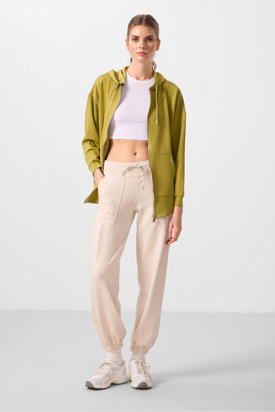TOMMY LIFE Beige Soft Textured Women's Comfortable Form Trousers with Pocket ...