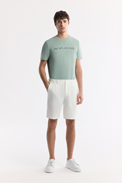 Avva Erkek Beyaz Yanı Lastikli Gofreli Bi-Stretch Slim Fit Chino Şort A51Y3730