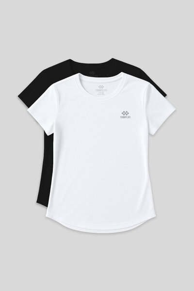 TOMMY LIFE Standard Fit O-Neck 2-Pack Women's Black-White T-shirt - 97144