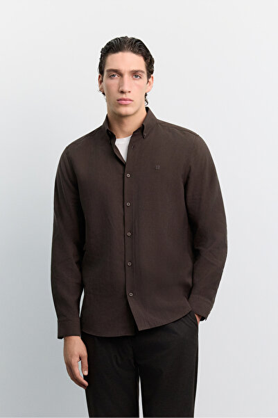 Avva Men's Brown Bottom Britli Soft Touch Long Sleeve Comfort Fit Shirt A62Y2020