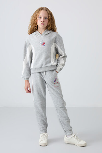 TOMMY LIFE Gri Melanj Pamuklu İçi Tüylü Yumuşak Dokulu Standart Fit Baskılı K...