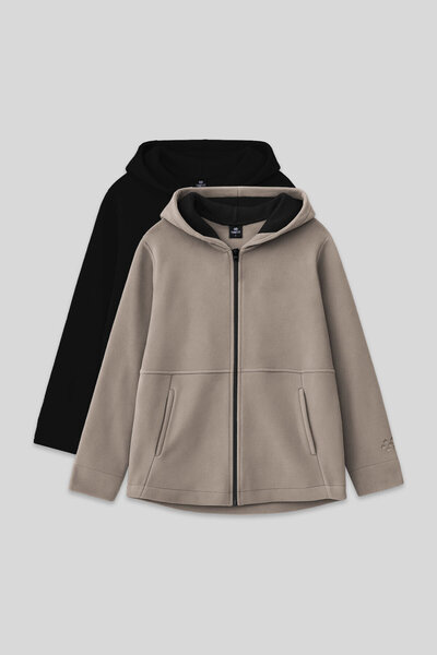 TOMMY LIFE Standard Fit Hooded 2-Pack Black-Dark Beige Fleece Girls' Sweatshi...
