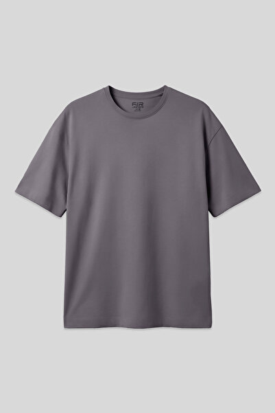 AIR JONES Koyu Gri Pamuklu Kalın Yumuşak Dokulu Oversize Fit Basic Erkek T- S...