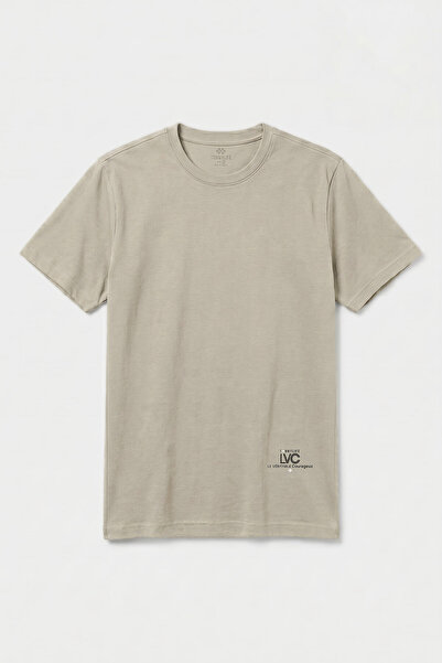 TOMMY LIFE Beige Standard Fit Printed Short Sleeve Men's T-Shirt - 88440