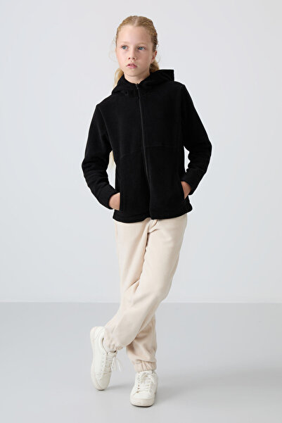 TOMMY LIFE Standart Fit Kapüşonlu 2li Paket Siyah-Ekru Polar Kız Çocuk Sweatshirt - 75152
