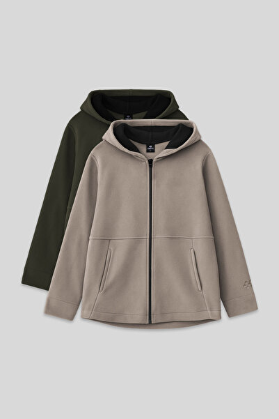 TOMMY LIFE Standard Fit Hooded 2-Pack Khaki-Dark Beige Fleece Girls' Sweatshi...