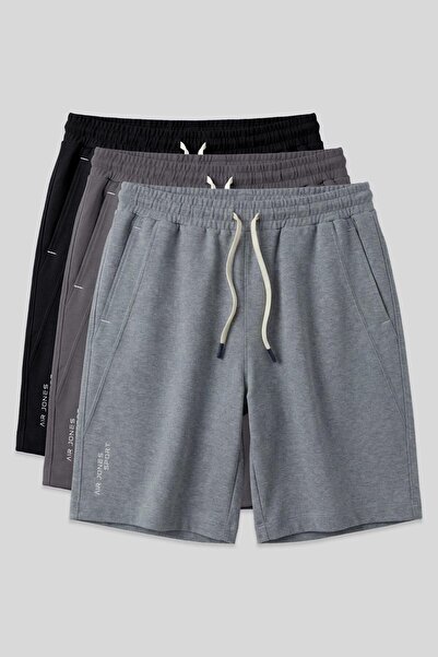 AIR JONES Ανδρικό σορτς Standard Fit Basic 3-pack σε μαύρο-γκρι μελανζέ-σκούρ...