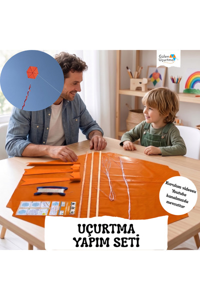 GÜLEN UÇURTMA Naylon Altıgen Uçurtma Yapım Seti / Ahşap Çıtalı