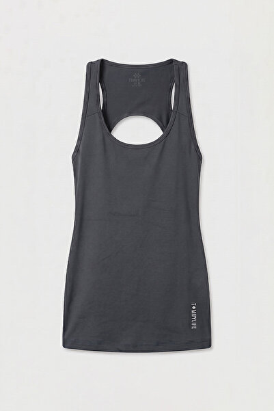 TOMMY LIFE Dark Gray Standard Fit Women's Sports Tank Top with Back Detail - ...