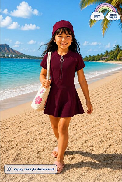 My Kids Wear Girls' Short-Sleeved Zipper Swimsuit Uv Protection Beach and Poo...