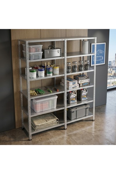 RafBurada 6 Katlı Duble Galvaniz Çelik Raf - Depo, Arşiv, Kiler, Dosya, Marke...