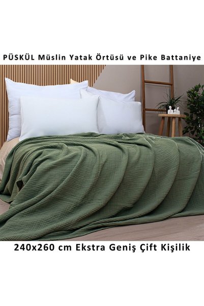 Püskül Tekstil Luxury Muslin Bedspread Double Extra Large - Soft, Thin Pique, Summer Throw Blanket