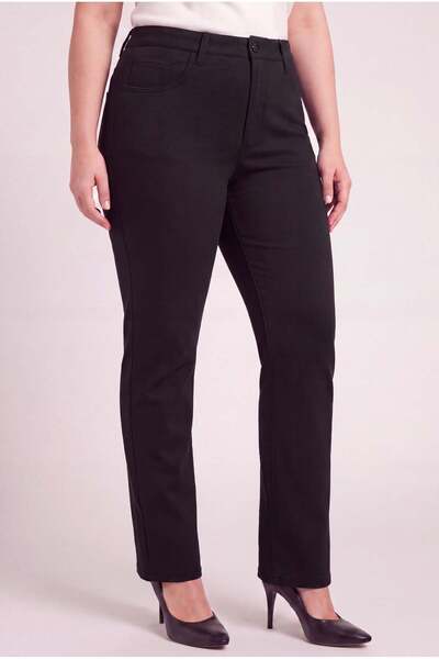 RMG Plus Size Pipe Leg Steel Knitted Trousers Black