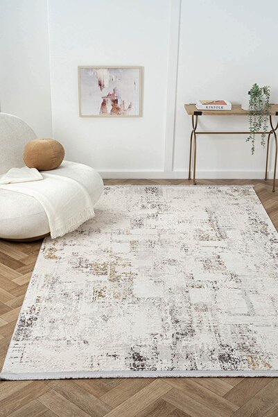 Cotto Home Ottowa OT006G Krem Gri Halı Klasik Desenli Tozu Az Akrilik Pamuk T...