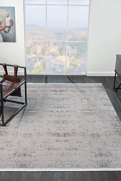 Cotto Home Quatro QU011A Gri Halı Modern Desen Pamuk Taban Salon Halısı Yatak...