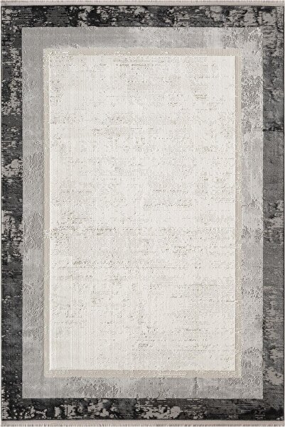 Cotto Home Cotto Motto TT003G Gri Halı Klasik Çerçeveli Desen Pamuk Taban Yık...