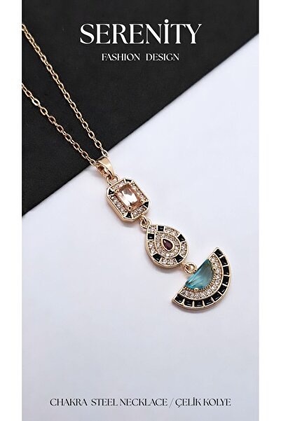 Serenity Three Color Stone Chakra Steel Necklace