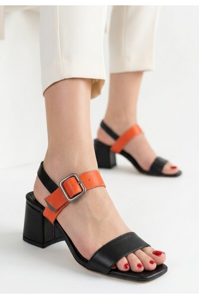 pabucmarketi Black Orange Women's Heeled Sandals
