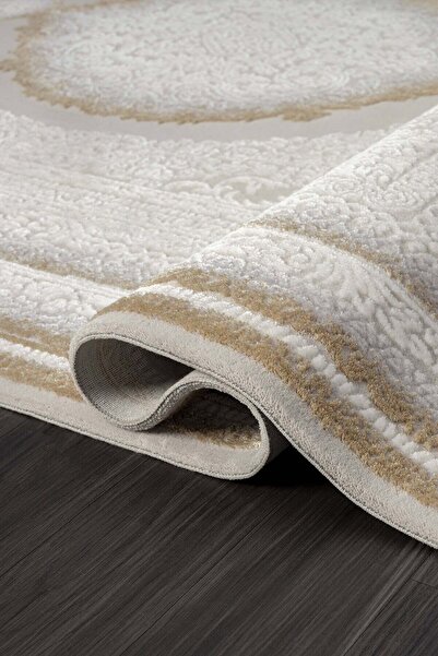 Cotto Home Feel FL001S Krem Halı Avangard Desenli Akrilik Tozu Az Pamuk Taban...