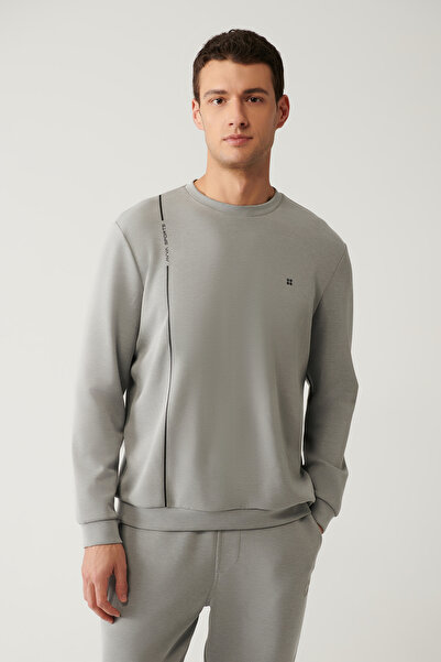 Avva Erkek Gri Bisiklet Yaka Baskılı Soft Touch Regular Fit Sweatshirt A41Y1224