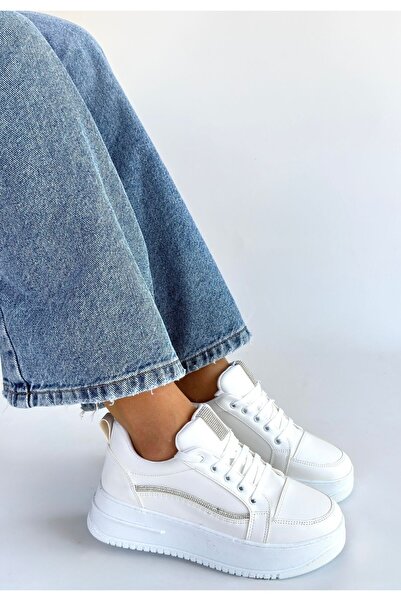 pabucmarketi White Lace-up Women's Sports Shoes