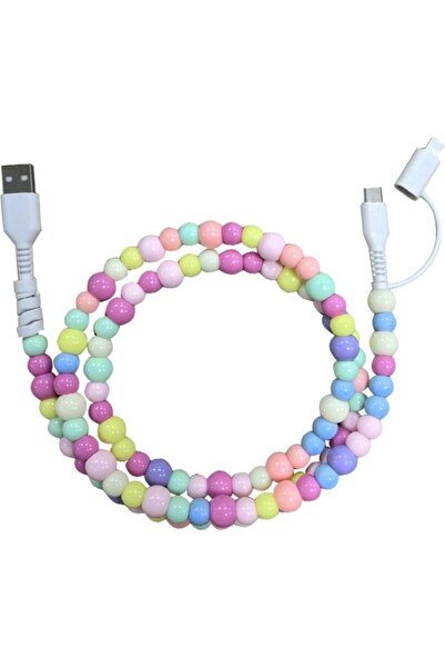 Choice1 1 pcs Charging Cable 2-in-1 Pearl Beaded Creative Type C Fashionable ...