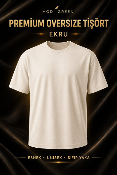 modi Green Oysho Regular Oversize Unisex Crew Neck T-Shirt - Ecru