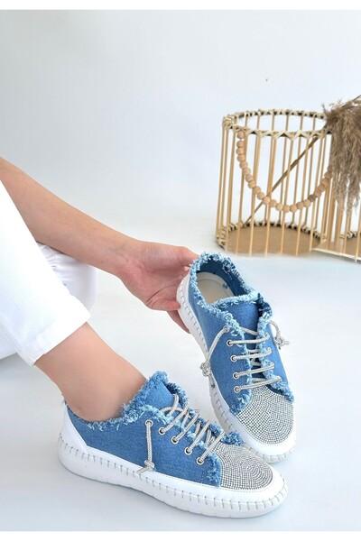 Generic Brand Blue Denim Lace-up Women's Sneakers