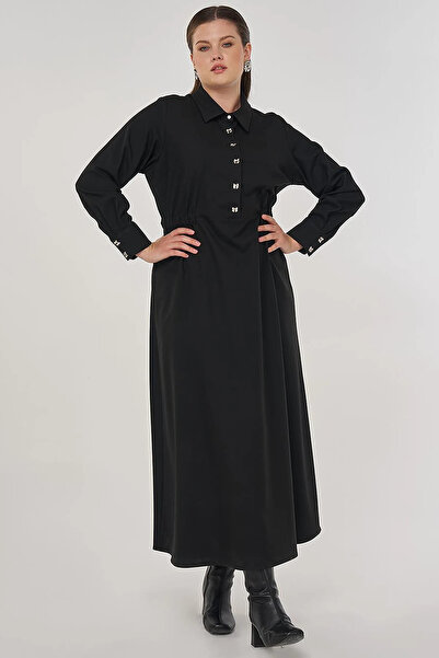 Kayra Button Detailed Maxi Dress Black